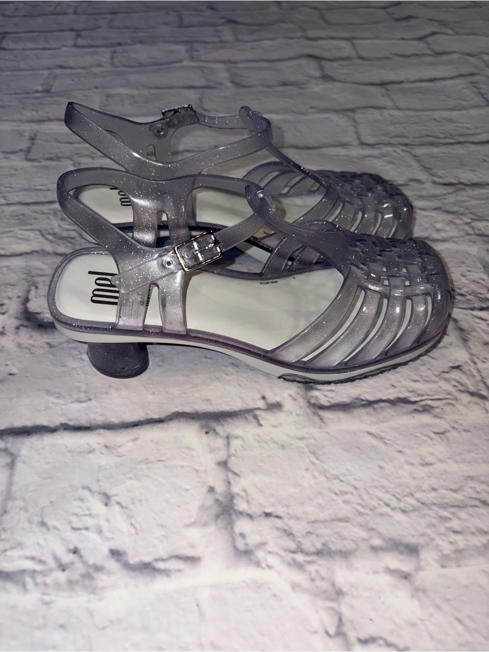 Mini Melissa Vixen Kids Glass Glitter White. Size 3